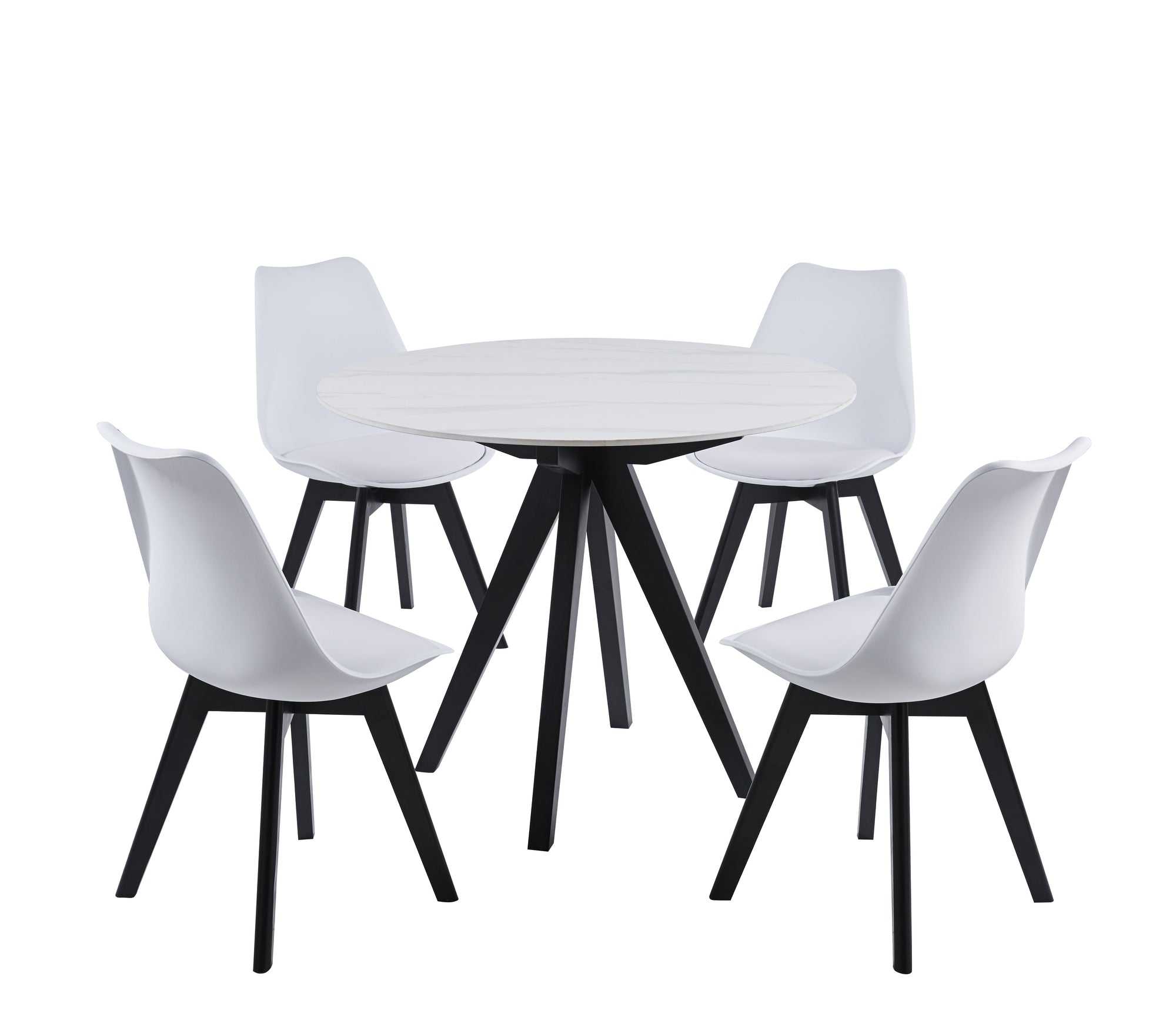 Calvin White Round Ceramic Table (100cms) & 4 White Chairs Dining Set Casa Maria Designs 