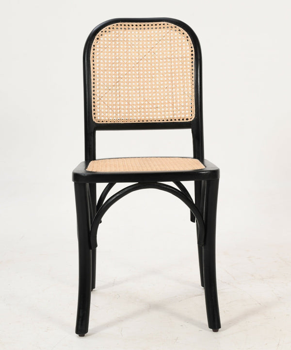 Bistro Dining Chair Black Solid Acacia Wood & Natural Cane (Set of 2