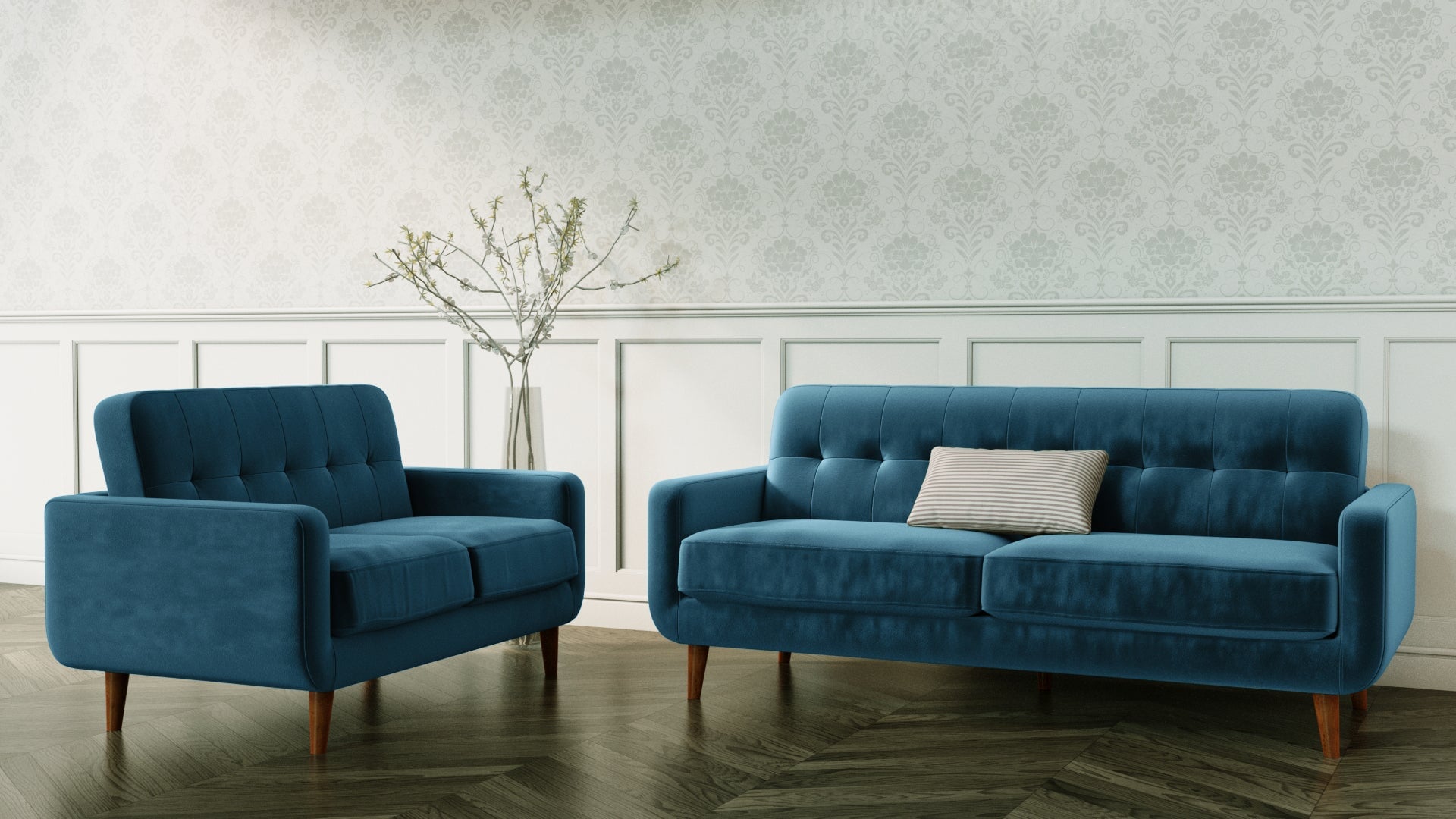 Dexter 3 & 2 Seater Sofa Package Deal | Teal Blue Plush Velvet Dining Chair Casa Maria Designs 