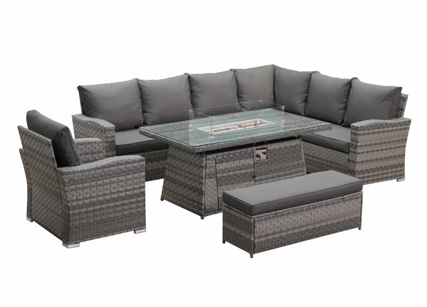 Icon Luxury Rattan Right Hand Corner Sofa Chair Bench and Fire