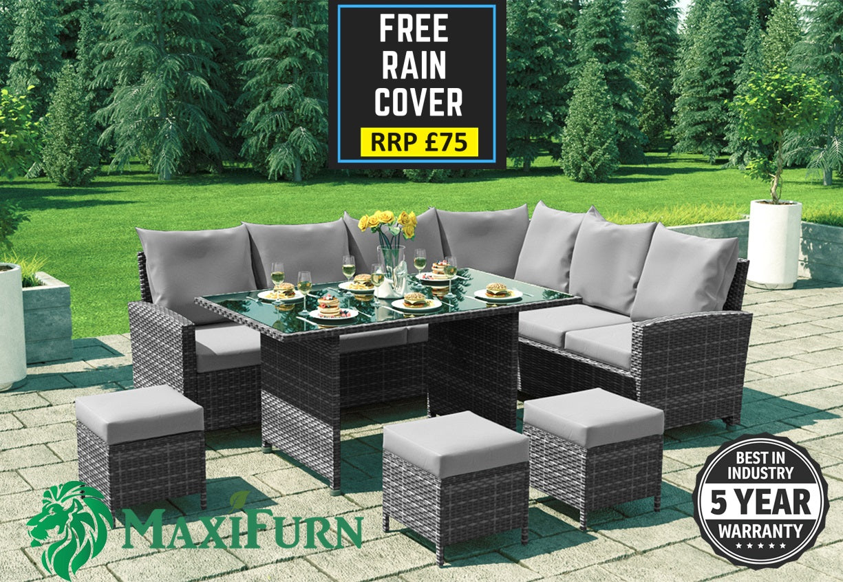 Roma Rattan Garden Furniture Set - Right Hand Corner Sofa | Mixed Grey / Light Rattan Furniture MaxiFurn 