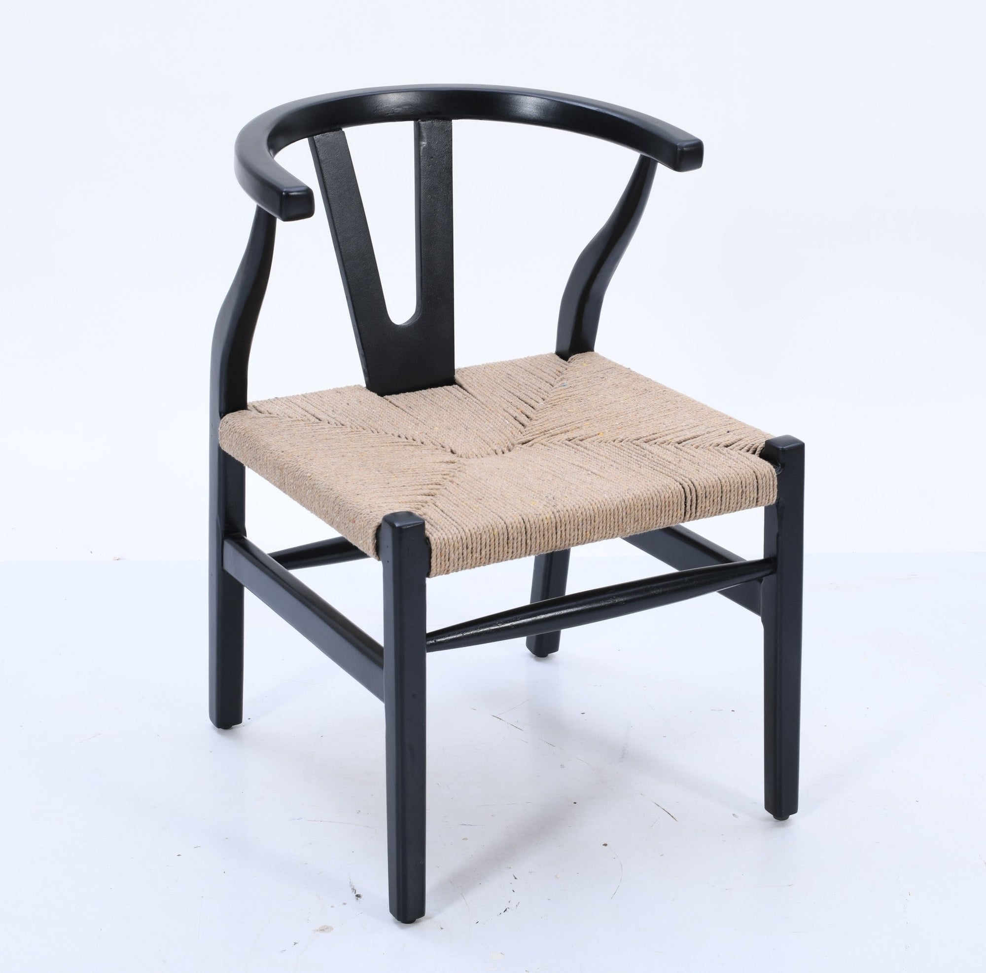 Mid-Century Wishbone Dining Chair | Black Solid Mango Wood & Rope Seat Dining Chair Casa Maria Designs 