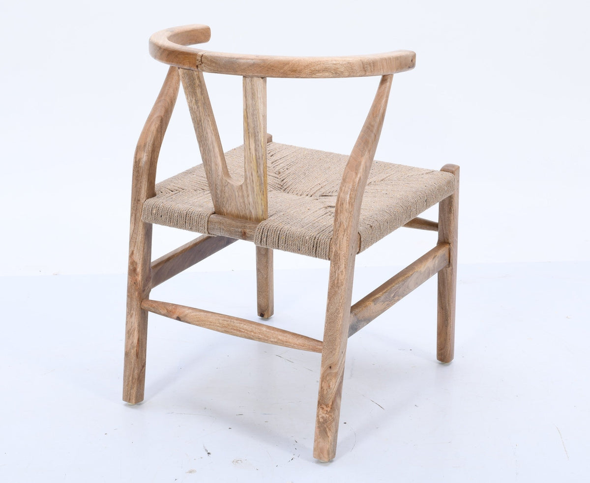 Mid-Century Wishbone Dining Chair | Natural Solid Mango Wood &amp; Rope Seat Dining Chair Casa Maria Designs 