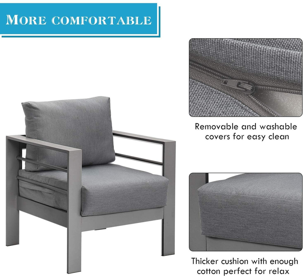Aluminium 4 Piece Garden Furniture Set - 3, 2, 1 Sofas &amp; Coffee Table - Grey Rattan Furniture MaxiFurn 
