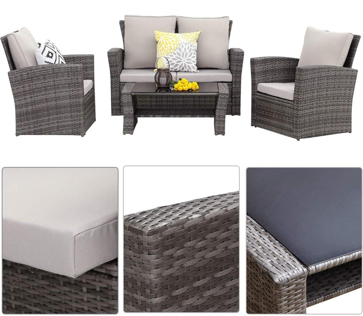 Lazio Rattan Garden Furniture Sofa Set - Black Rattan / Dark Grey Cushions Rattan Furniture MaxiFurn 