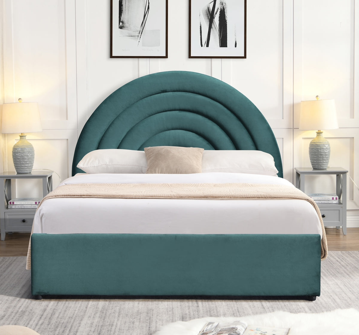 Emma Ottoman Storage Bed - Green Plush Velvet - Size: 4ft 6&quot; Double
