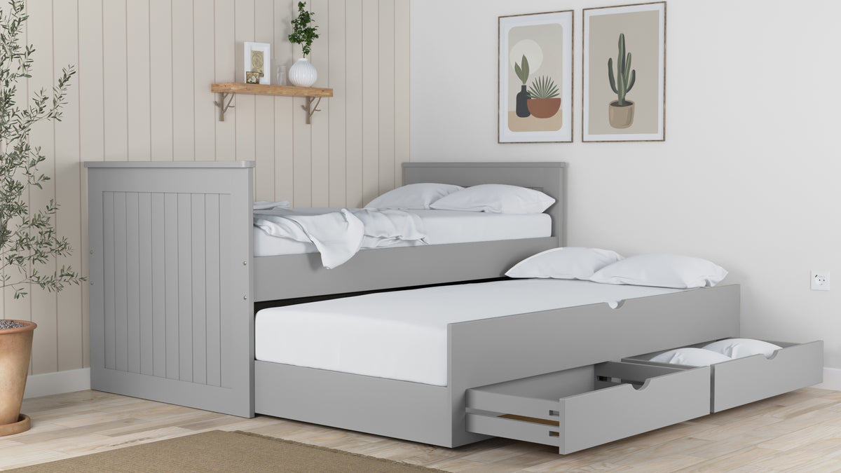 Parker Trundle Guest Bed with 2 Drawer Storage | 3ft Single - Grey
