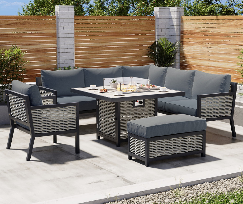 Porto Aluminium Corner Sofa, Chair, Bench Fire Pit Dining Table