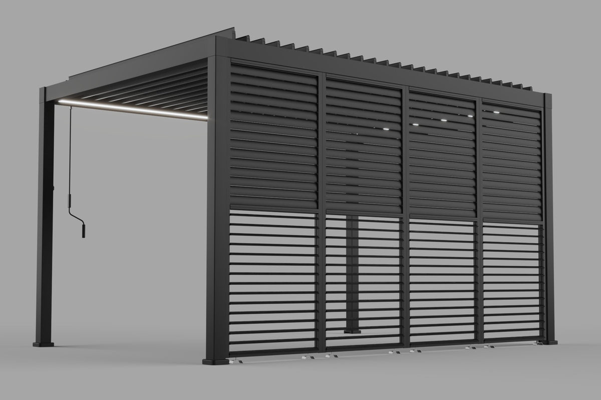 4M Aluminium Shuttered Louvre Side Wall (1m x Four Panels) in Dark Grey
