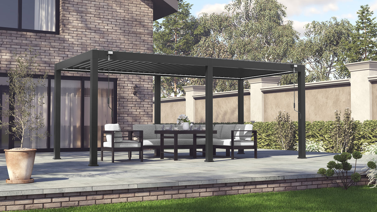 LuxShade™ 3×6m Aluminium Pergola with LEDs, Double-Layered Louvred Roof