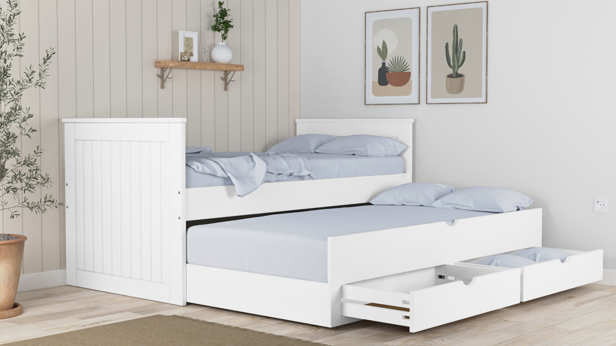 Parker Trundle Guest Bed with 2 Drawer Storage | 3ft Single - White
