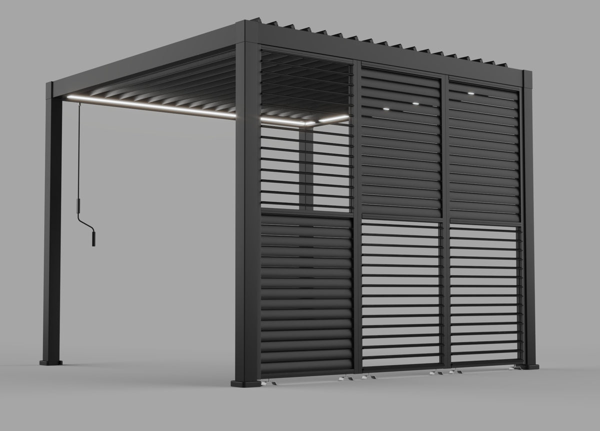 3M Aluminium Shuttered Louvre Side Wall (1m x Three Panels) in Dark Grey