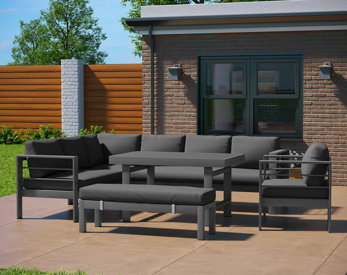 Aluminium Left Hand Corner Sofa / Outdoor Garden Dining Set in Dark Grey