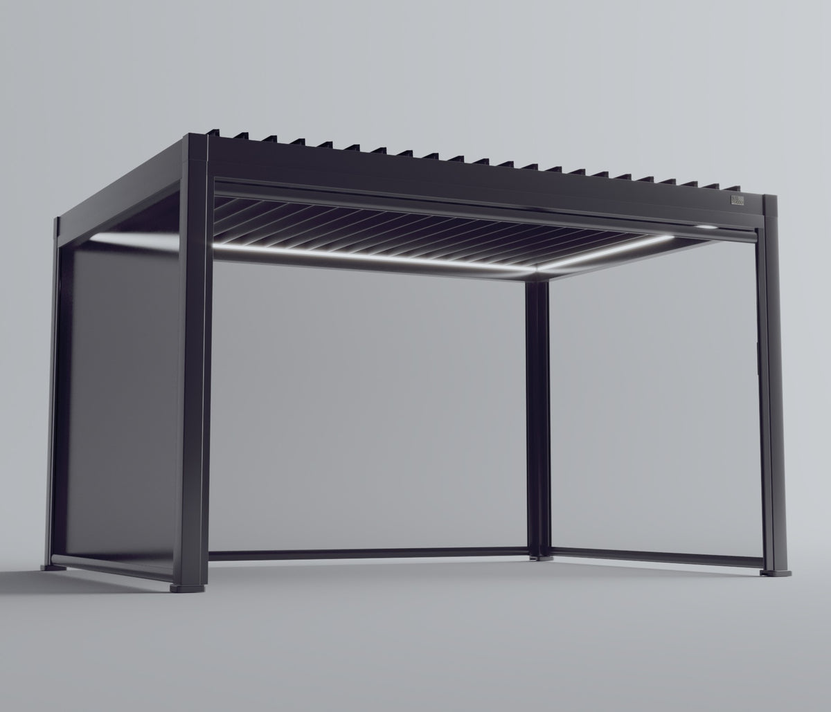 MotaShade™ 3×4m Motorised Aluminium Pergola – Double‑Layer Louvers, LEDs &amp; 3 Zip Blinds