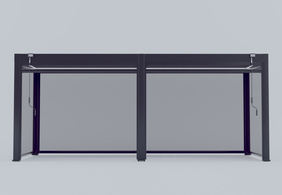 LuxShade™ 3×6m Aluminium Pergola with LEDs, Double-Layered Louvred Roof &amp; Blinds