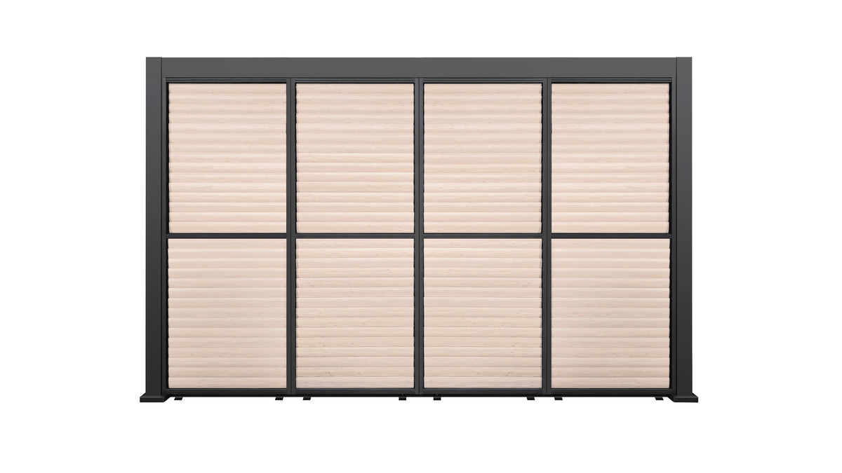 4m  Aluminium Louvre Side Wall (4 Panel Set) Wood Grain Effect | LuxShade™ 3x4 Compatible