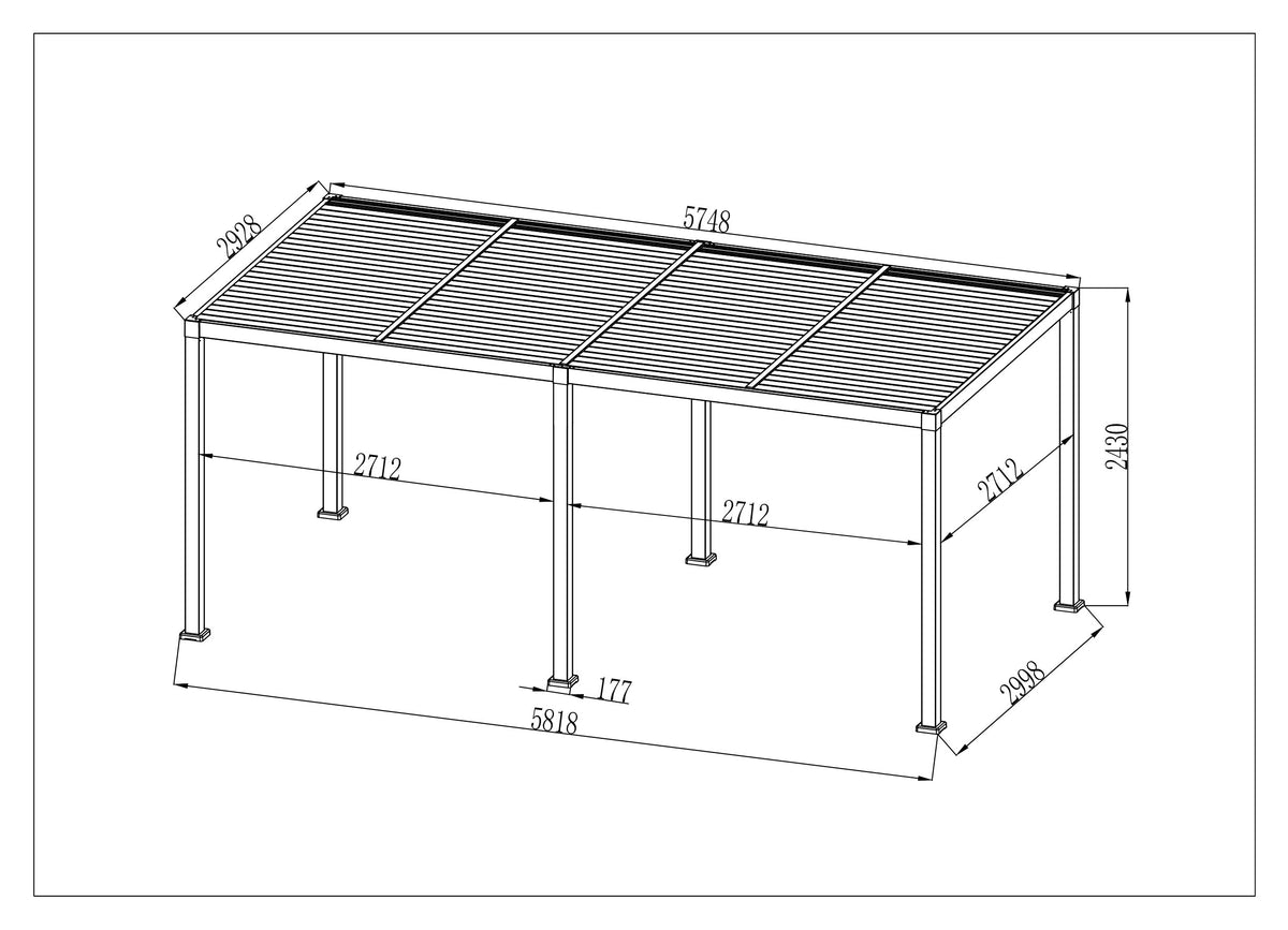 SplitZone™ 3×6m Grey Aluminium Pergola with LEDs, Mid-Beam Louvred Roof