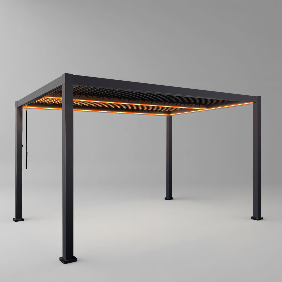 SplitZone™ 3×4m Grey Aluminium Pergola with LEDs, Mid-Beam Louvred Roof