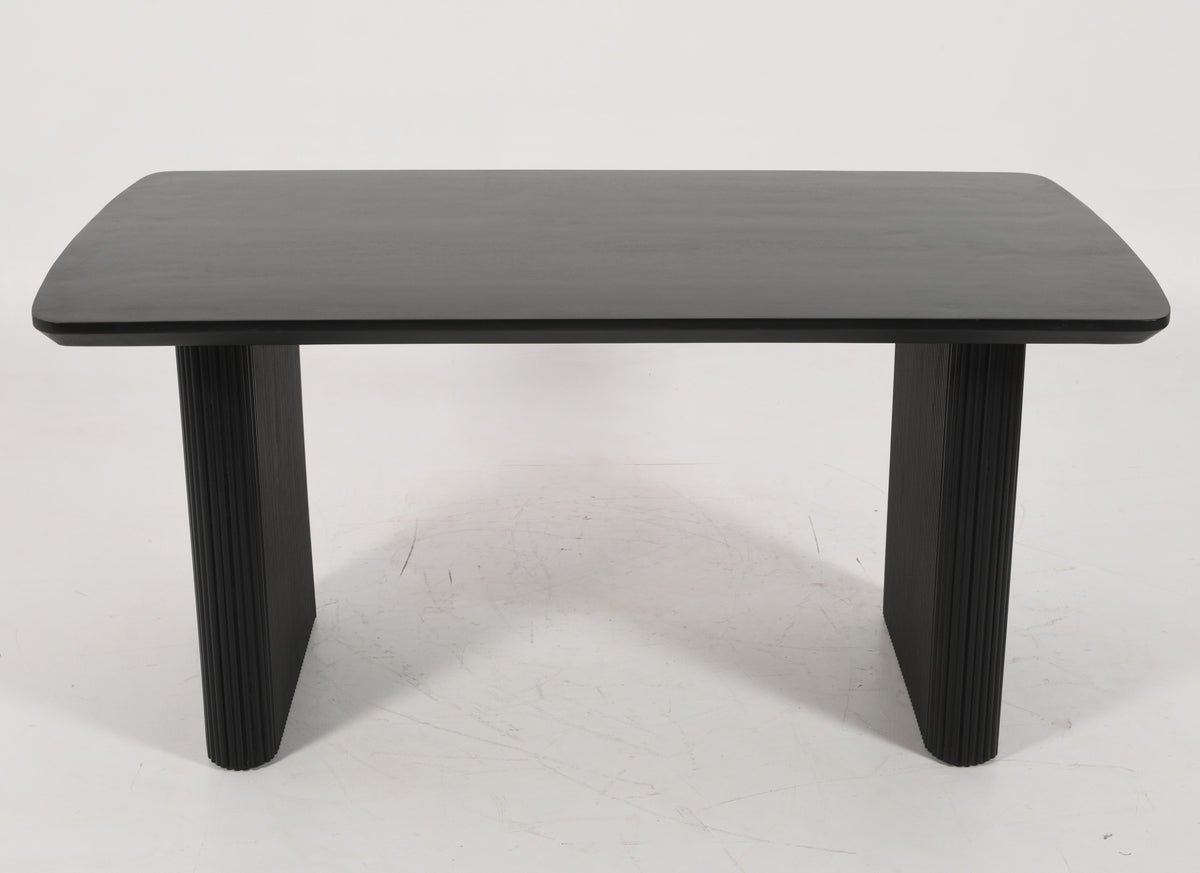 Ethan Solid Mango Wood Fluted Curved Dining Table | Black - 160cms