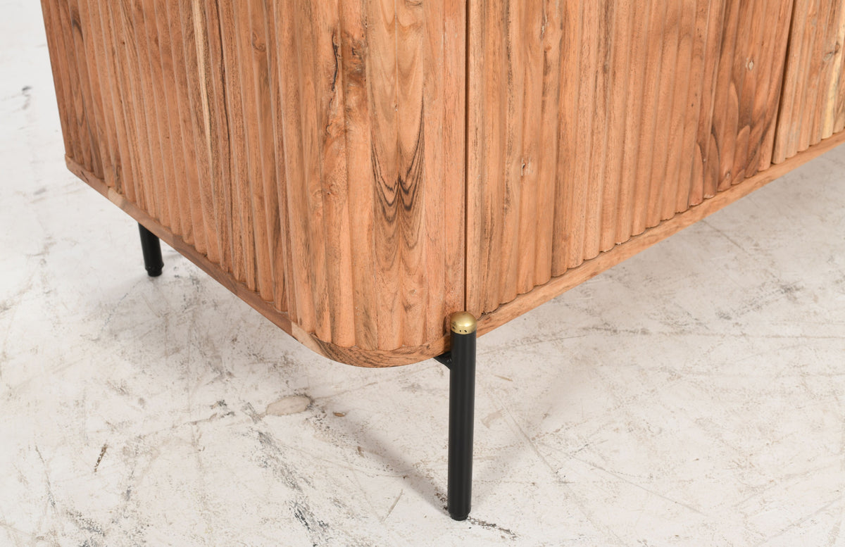 Lucas Flute Solid Mango Sideboard Real Marble Top - Natural &amp; Gold