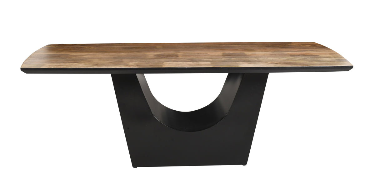 Premium Solid Mango Wood Curved Dining Table | Iron U Base - 200 CMS