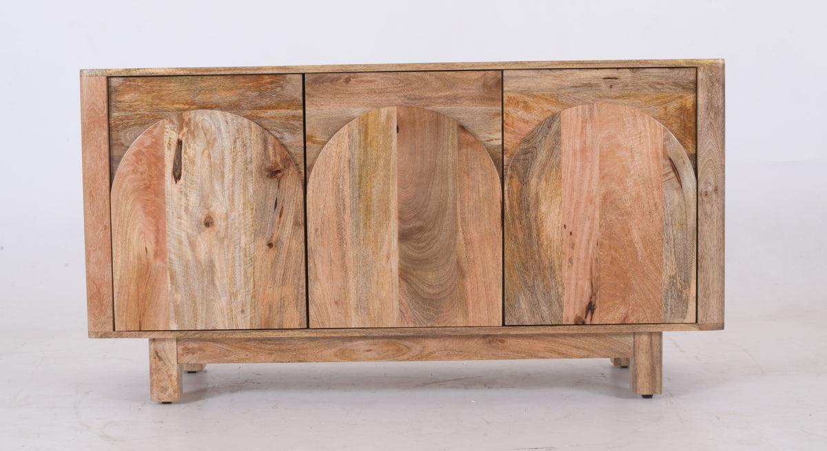 Arched Handcrafted Mango Wood Sideboard – 3-Door Cabinet (145 x 45 x 76cm)
