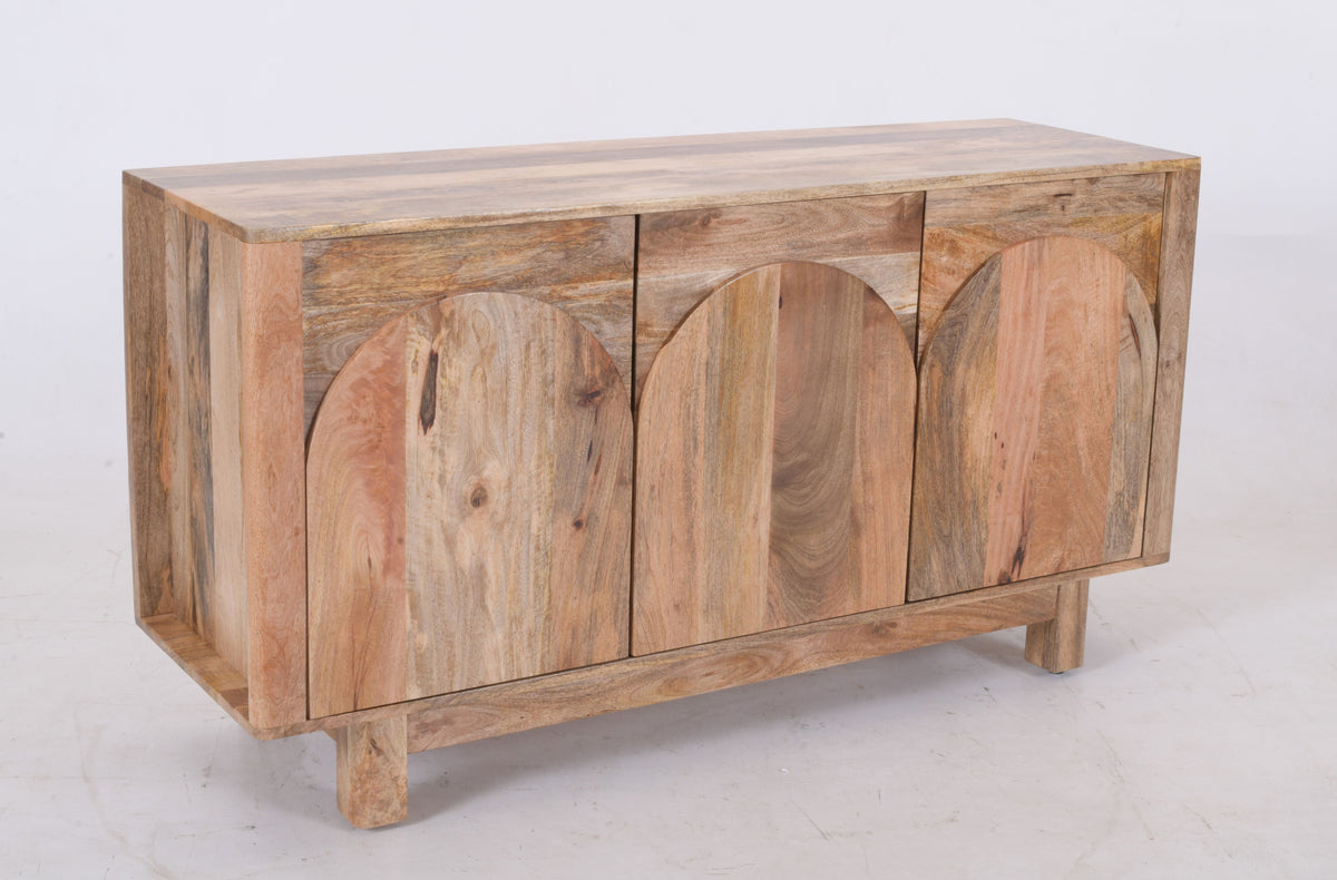 Arched Handcrafted Mango Wood Sideboard – 3-Door Cabinet (145 x 45 x 76cm)