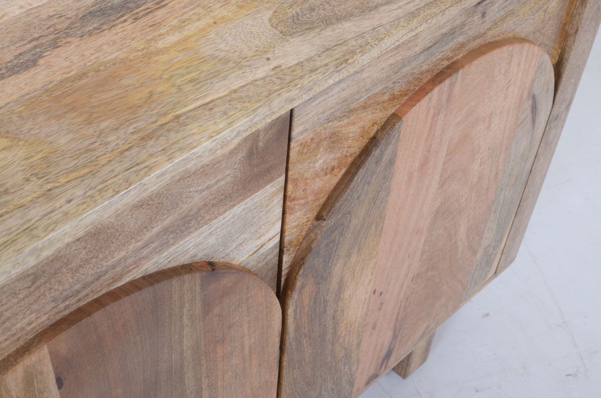 Arched Handcrafted Mango Wood Sideboard – 3-Door Cabinet (145 x 45 x 76cm)