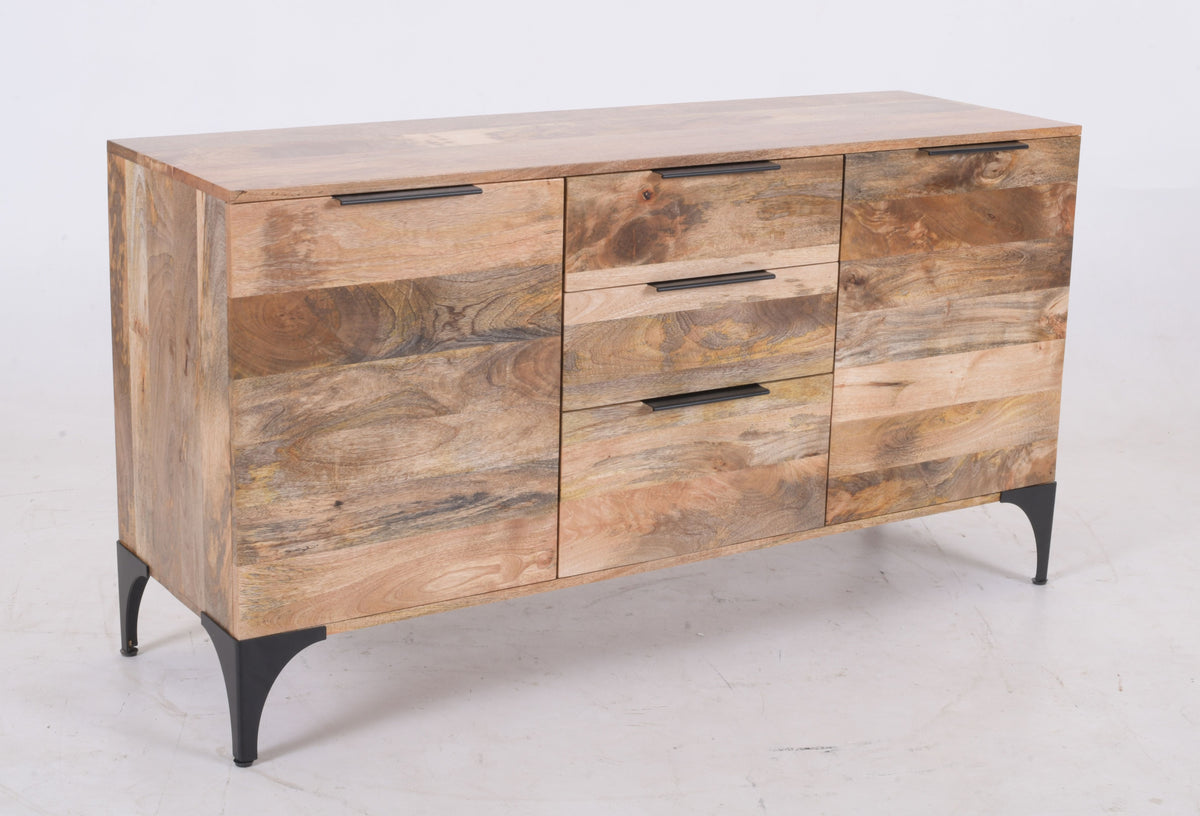 Modern Handcrafted Mango Wood Sideboard – 2-Door, 3-Drawer Storage Cabinet 145 cm