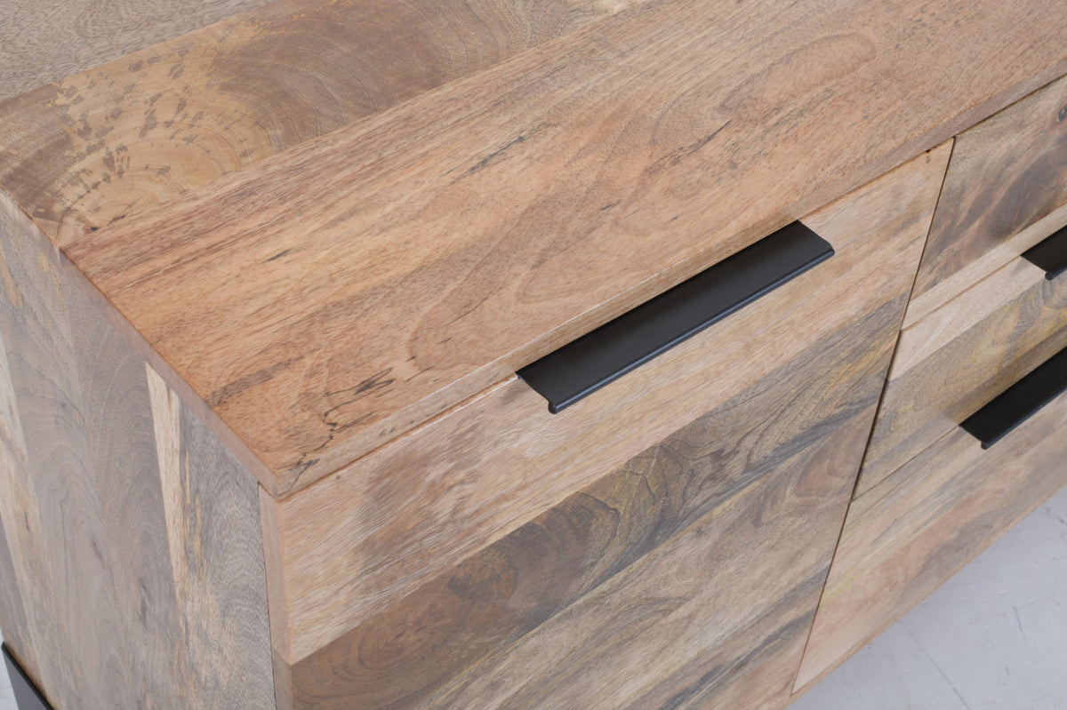 Modern Handcrafted Mango Wood Sideboard – 2-Door, 3-Drawer Storage Cabinet 145 cm