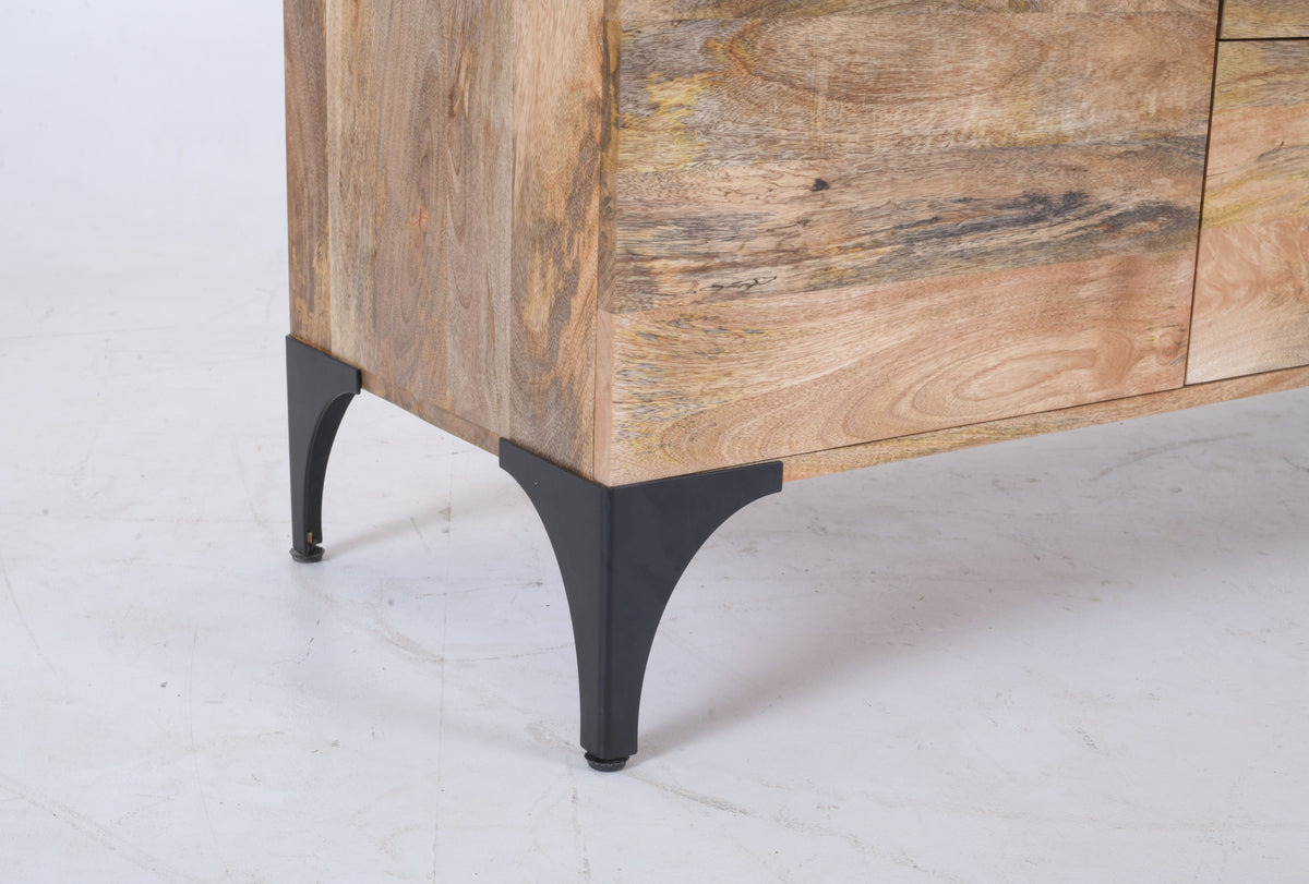Modern Handcrafted Mango Wood Sideboard – 2-Door, 3-Drawer Storage Cabinet 145 cm