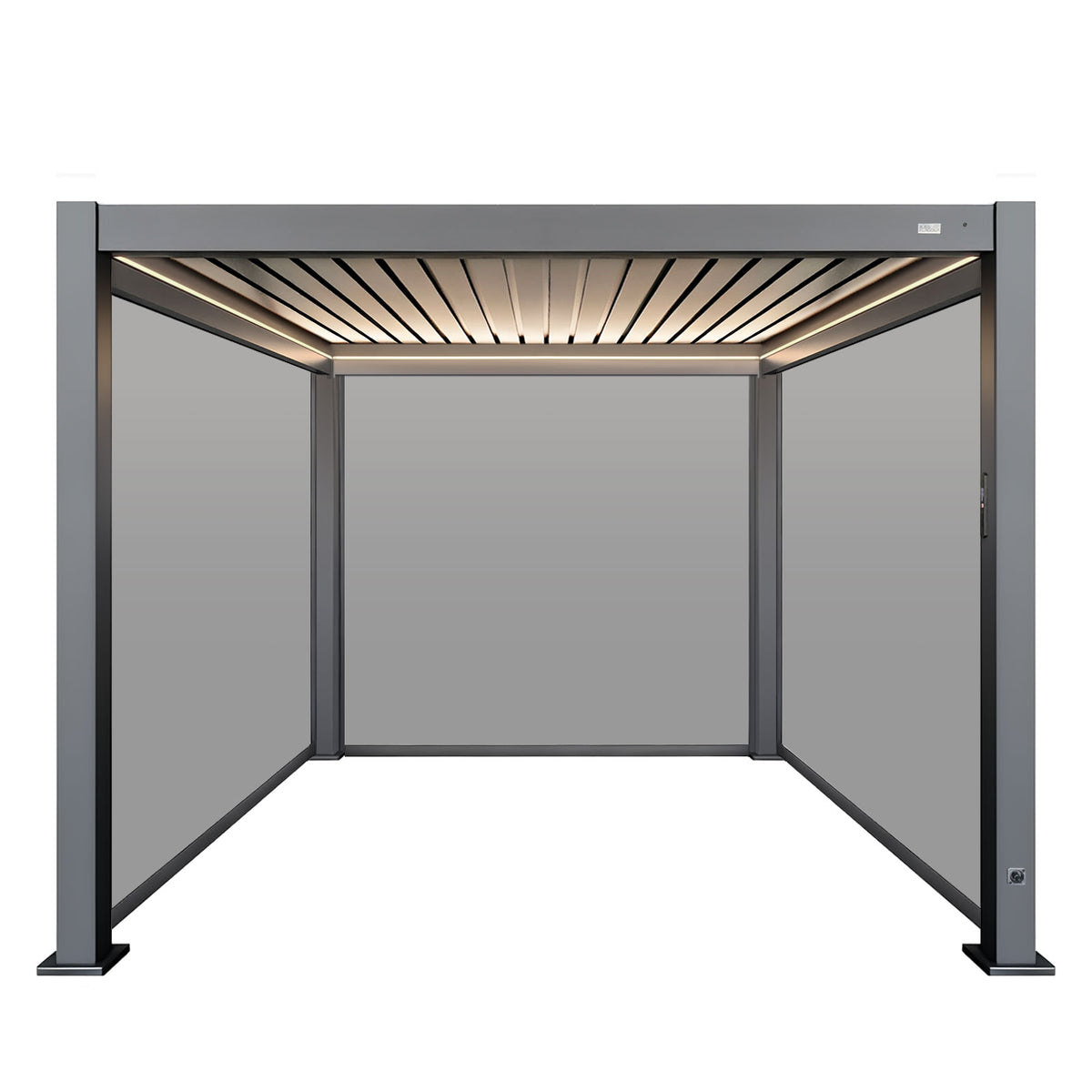 MotaShade™ 3×3m Motorised Aluminium Pergola – Double‑Layer Louvers, LEDs & 3 Zip Blinds
