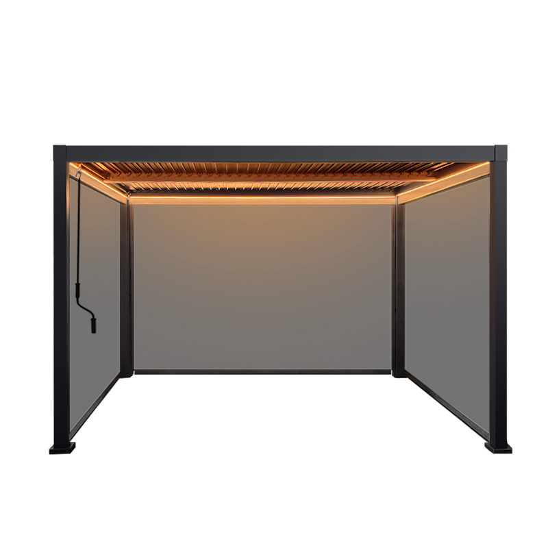 SplitZone™ 3×4m Grey Aluminium Pergola with LEDs, Mid-Beam Louvred Roof + Windscreens