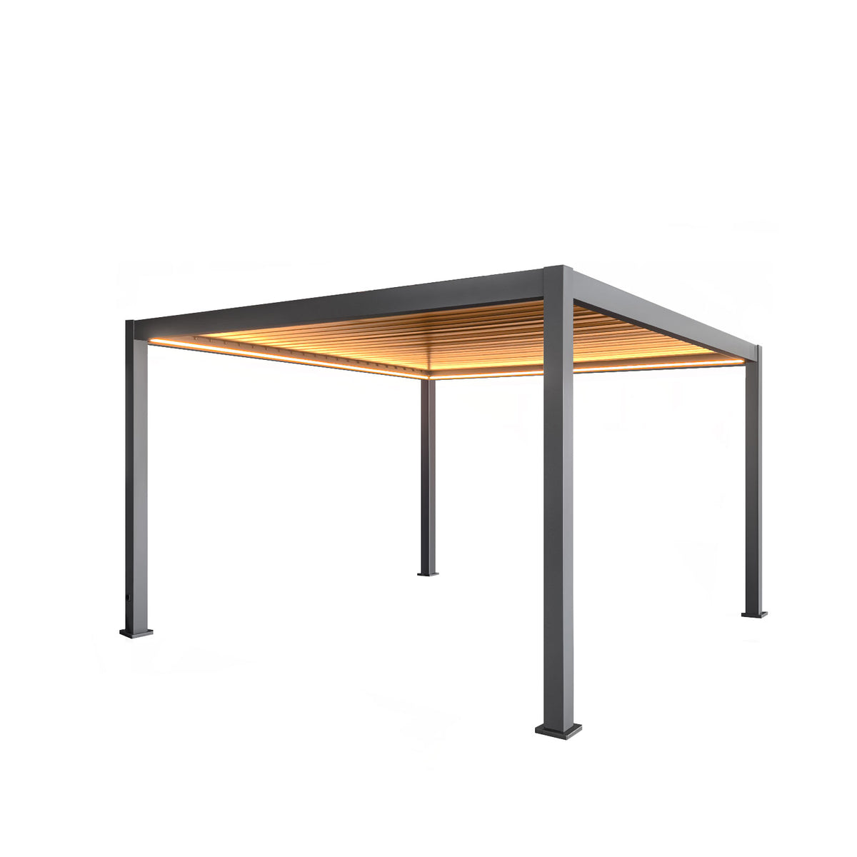 LuxShade™ 4×4m Aluminium Pergola with LEDs, Double-Layered Louvred Roof