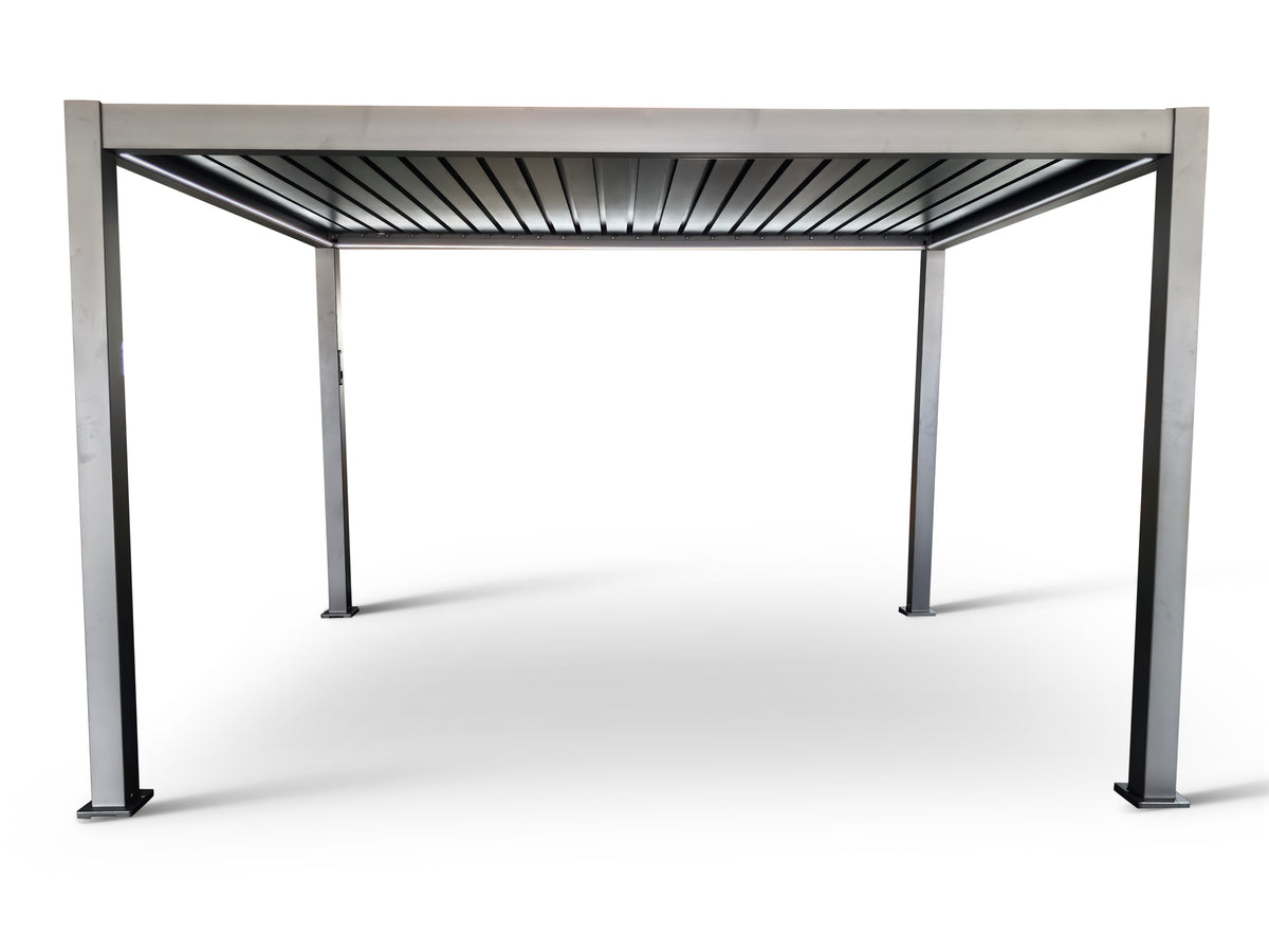 MotaShade™ 3×4m Motorised Aluminium Pergola – Double‑Layer Louvers, LED Lighting