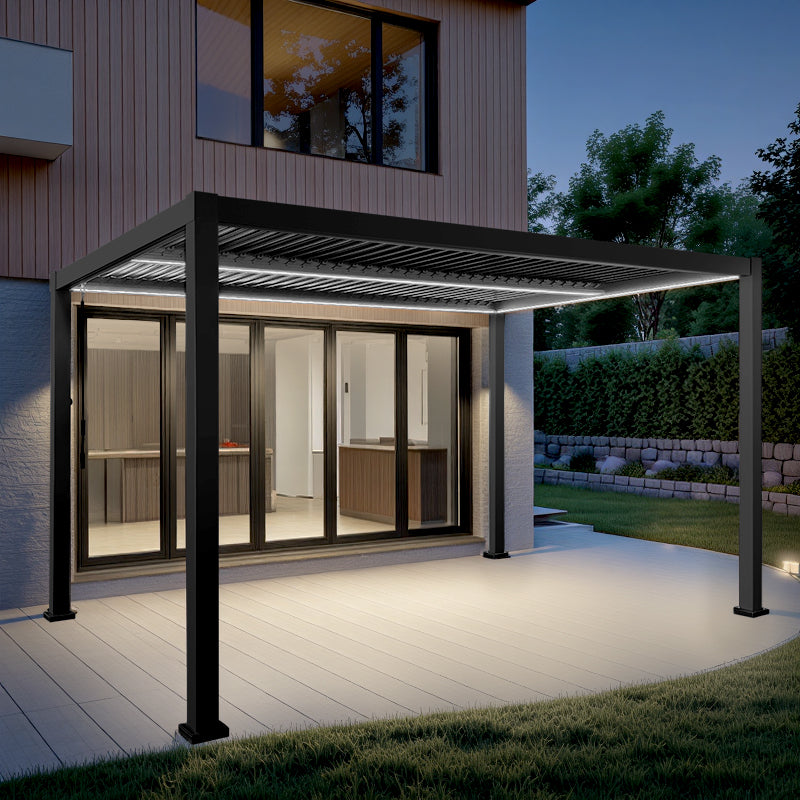 SplitZone™ 3×4m Grey Aluminium Pergola with LEDs, Mid-Beam Louvred Roof