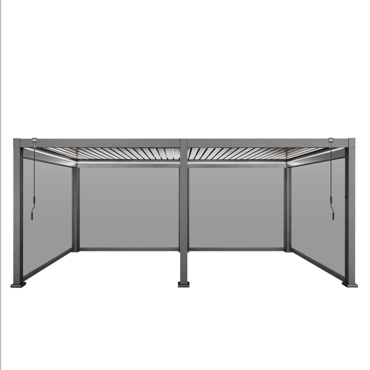 LuxShade™ 3×6m Aluminium Pergola with LEDs, Double-Layered Louvred Roof &amp; Blinds