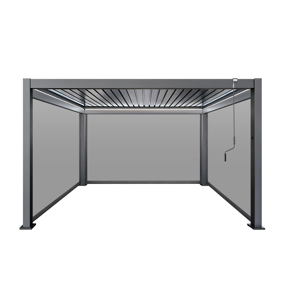 LuxShade™ 4×4m Aluminium Pergola with LEDs, Double-Layered Louvred Roof &amp; 3 Blinds