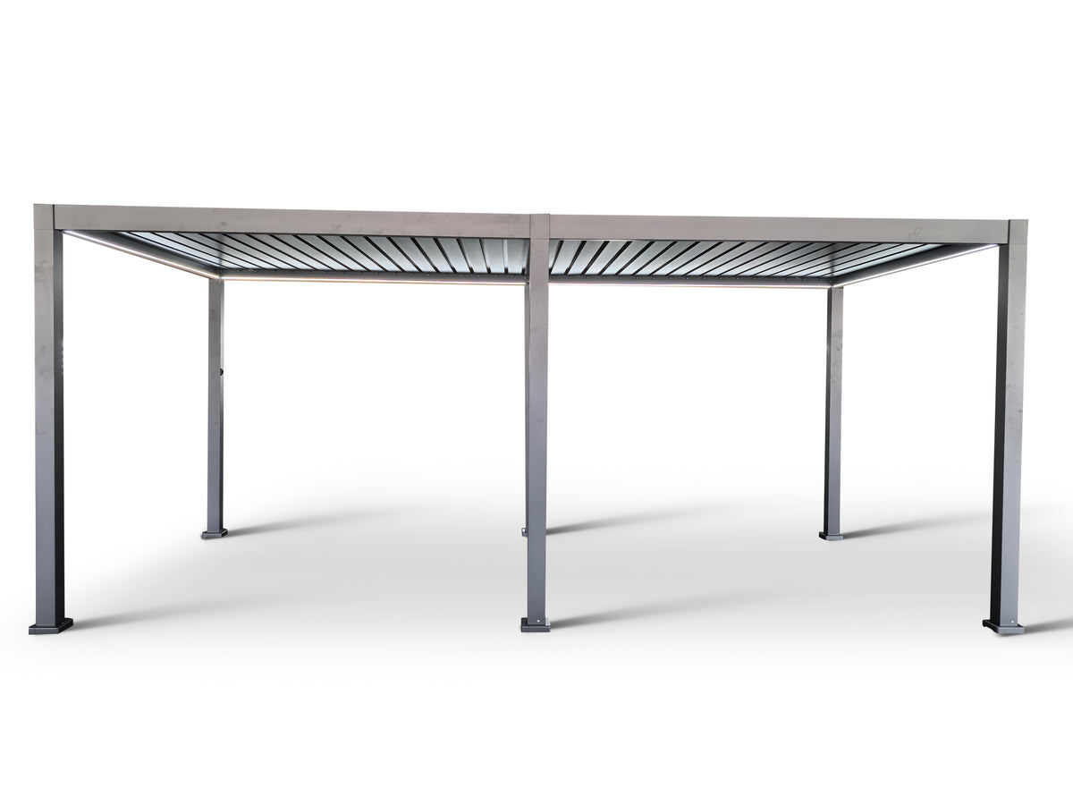 LuxShade™ 3×6m Aluminium Pergola with LEDs, Double-Layered Louvred Roof