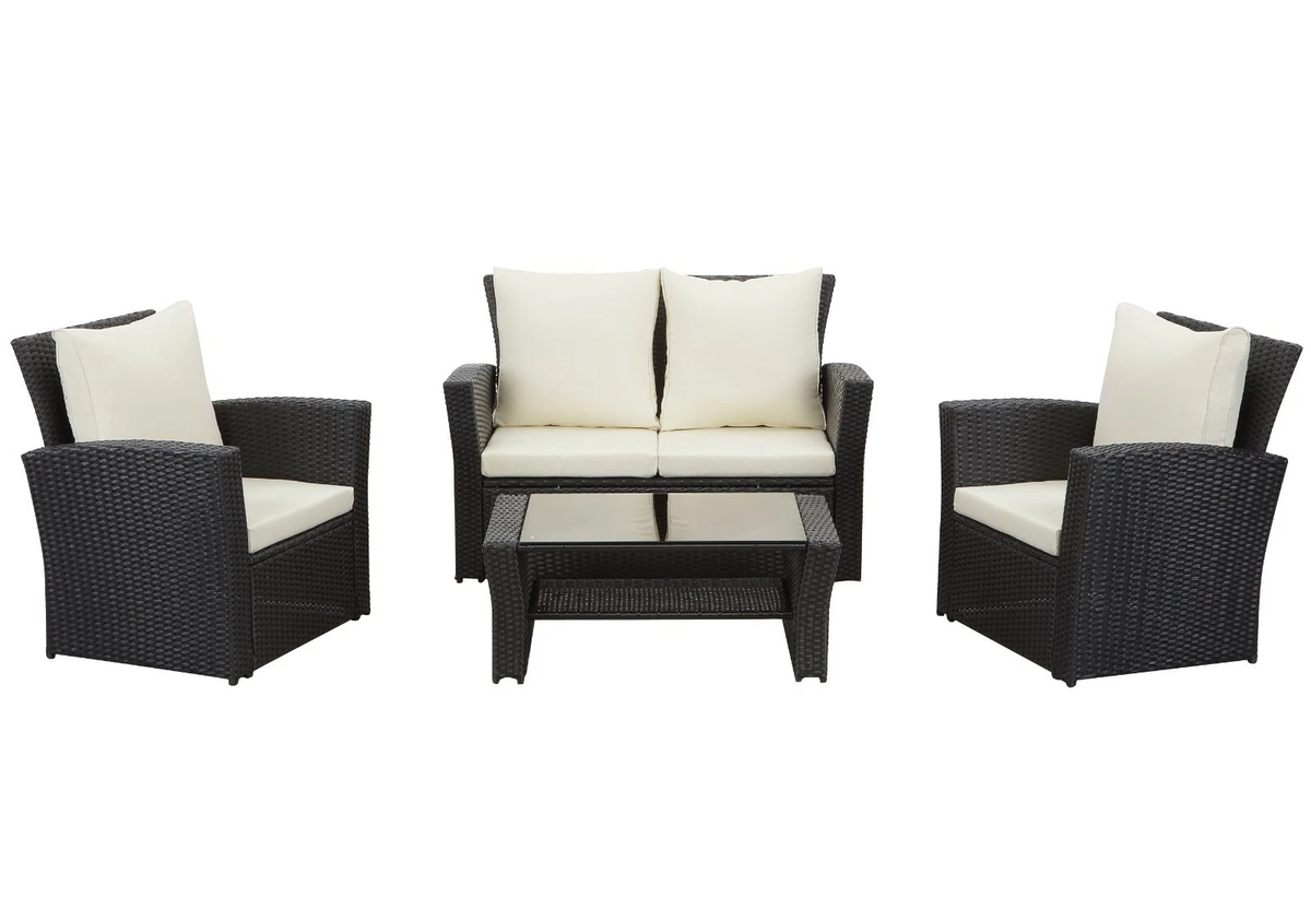 Lazio Rattan Garden Furniture Sofa Set - Black Rattan / Cream Cushions