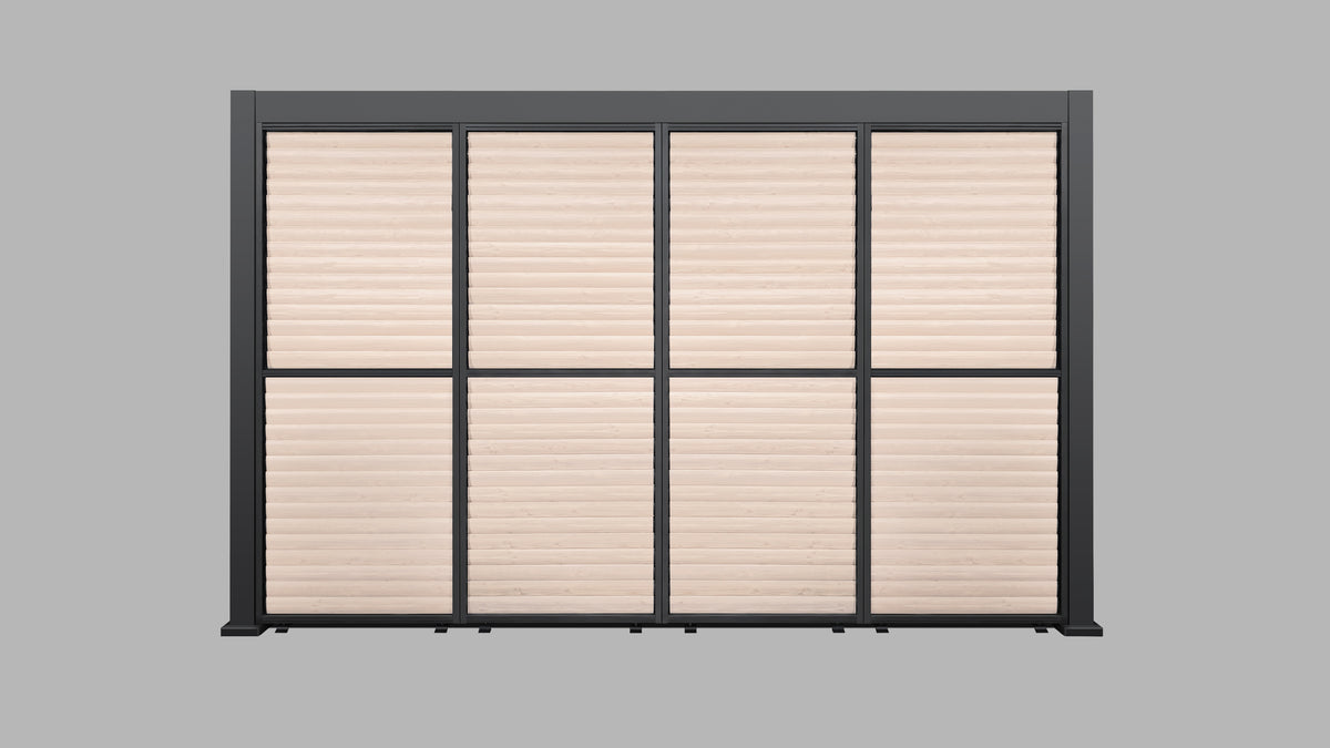 4m  Aluminium Louvre Side Wall (4 Panel Set) Wood Grain Effect | LuxShade™ 3x4 Compatible
