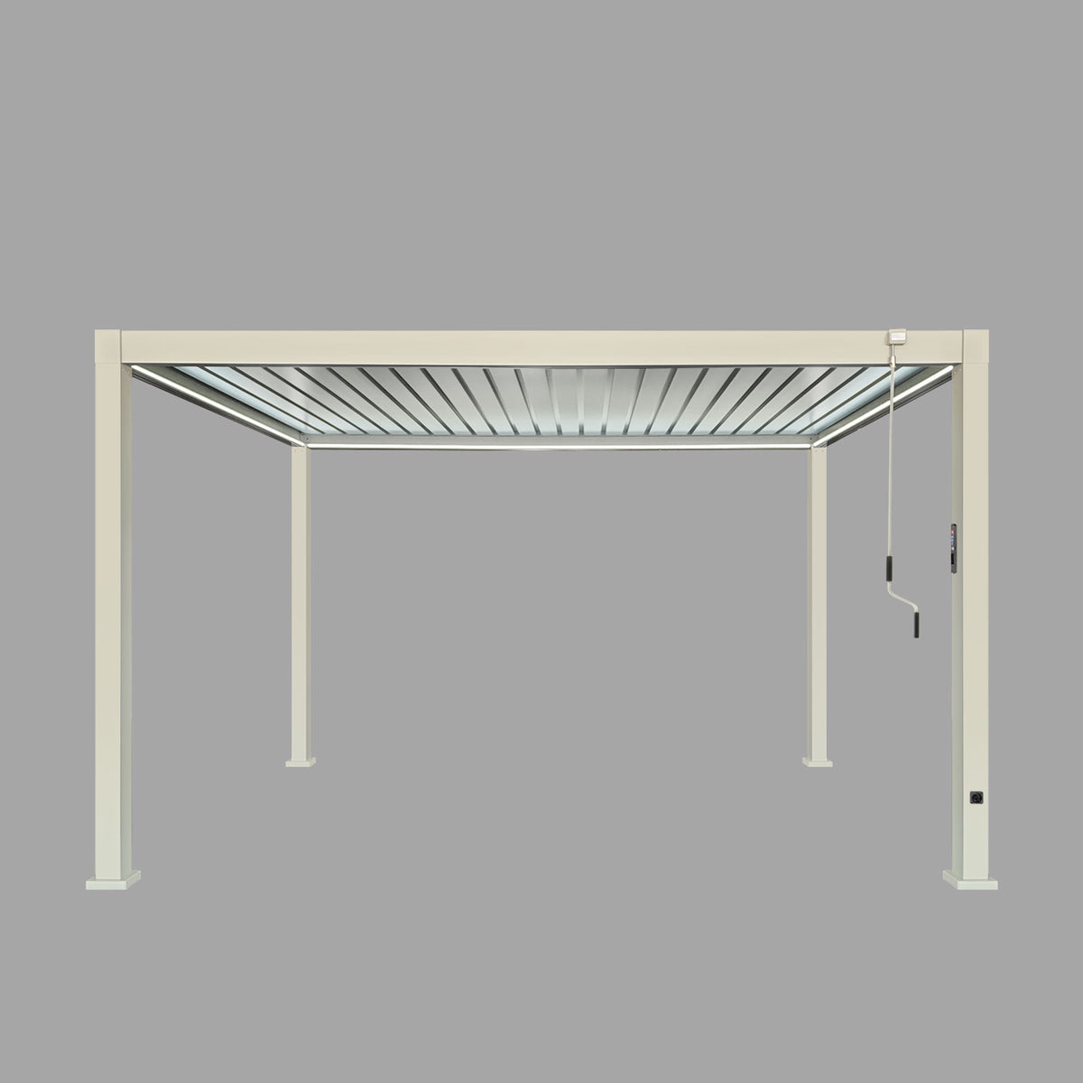 LuxShade™ 3×4m Pebble Aluminium Pergola with LEDs, Double-Layered Roof