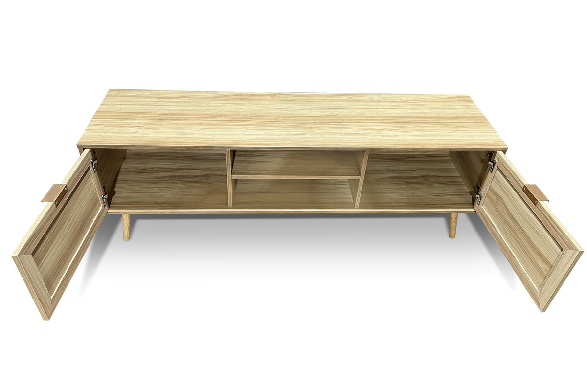 Rian TV Media Unit Stand - Natural With Real Cane Front Casa Maria Designs 