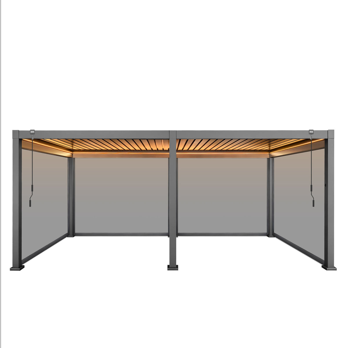 LuxShade™ 3×6m Aluminium Pergola with LEDs, Double-Layered Louvred Roof &amp; Blinds