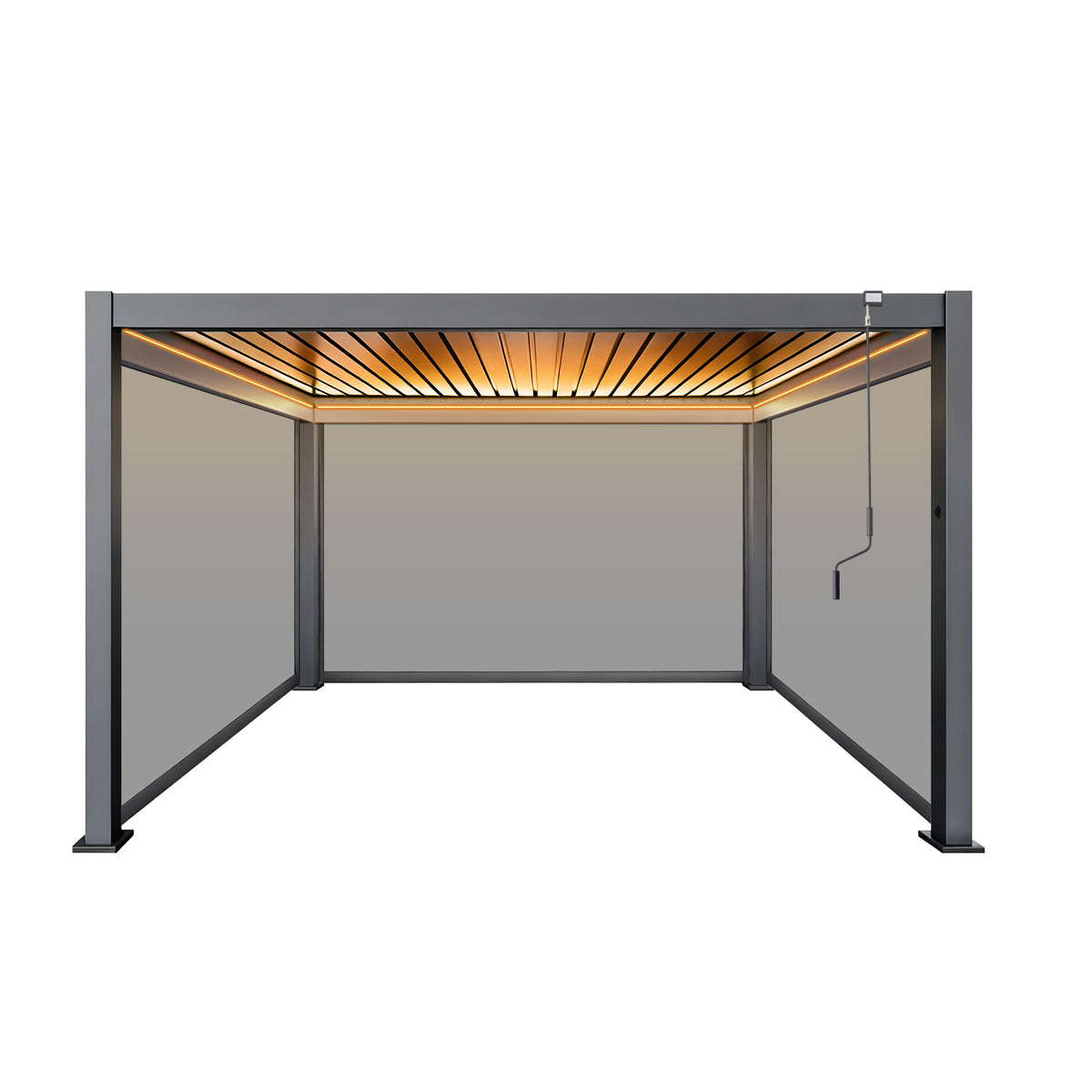 LuxShade™ 4×4m Aluminium Pergola with LEDs, Double-Layered Louvred Roof &amp; 3 Blinds