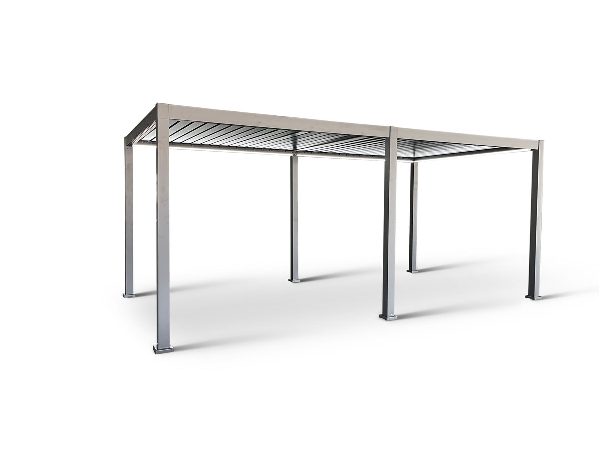 LuxShade™ 3×6m Aluminium Pergola with LEDs, Double-Layered Louvred Roof
