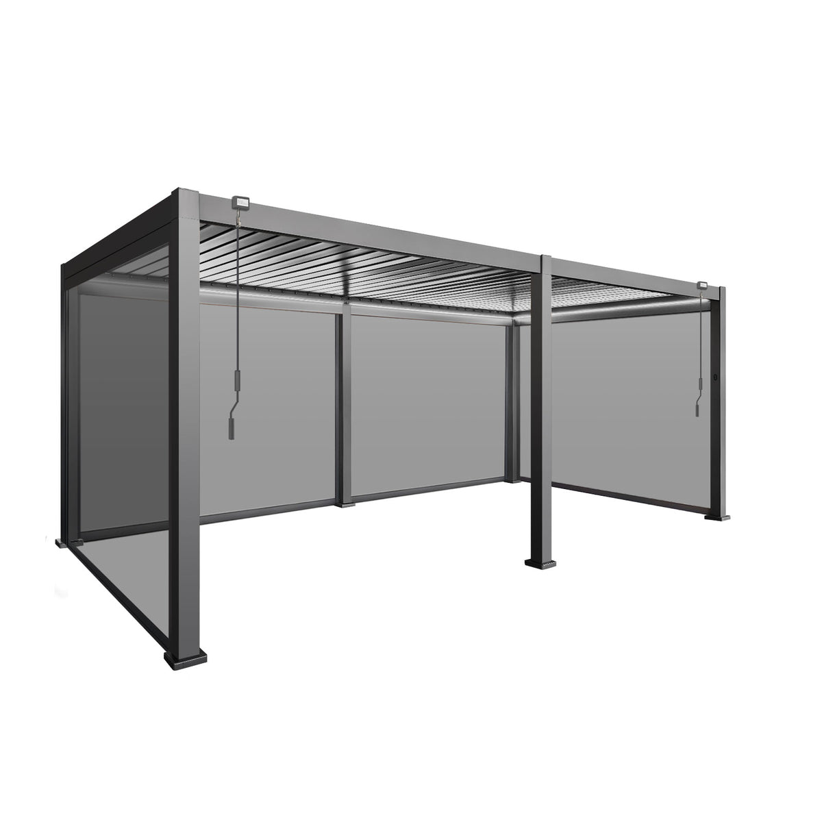 LuxShade™ 3×6m Aluminium Pergola with LEDs, Double-Layered Louvred Roof &amp; Blinds