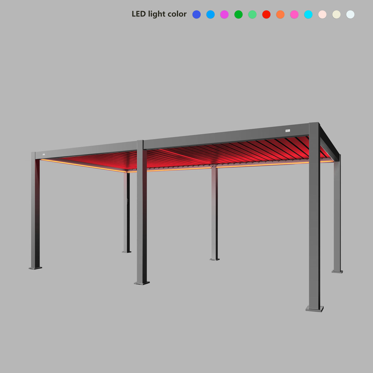 MotaShade™ 3×6m Motorised Aluminium Pergola, Double‑Layer Louvres, RGBW LEDs