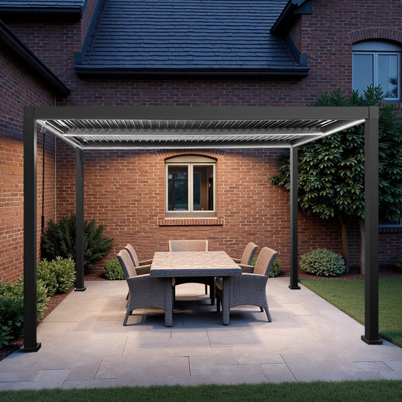 SplitZone™ 3×4m Grey Aluminium Pergola with LEDs, Mid-Beam Louvred Roof