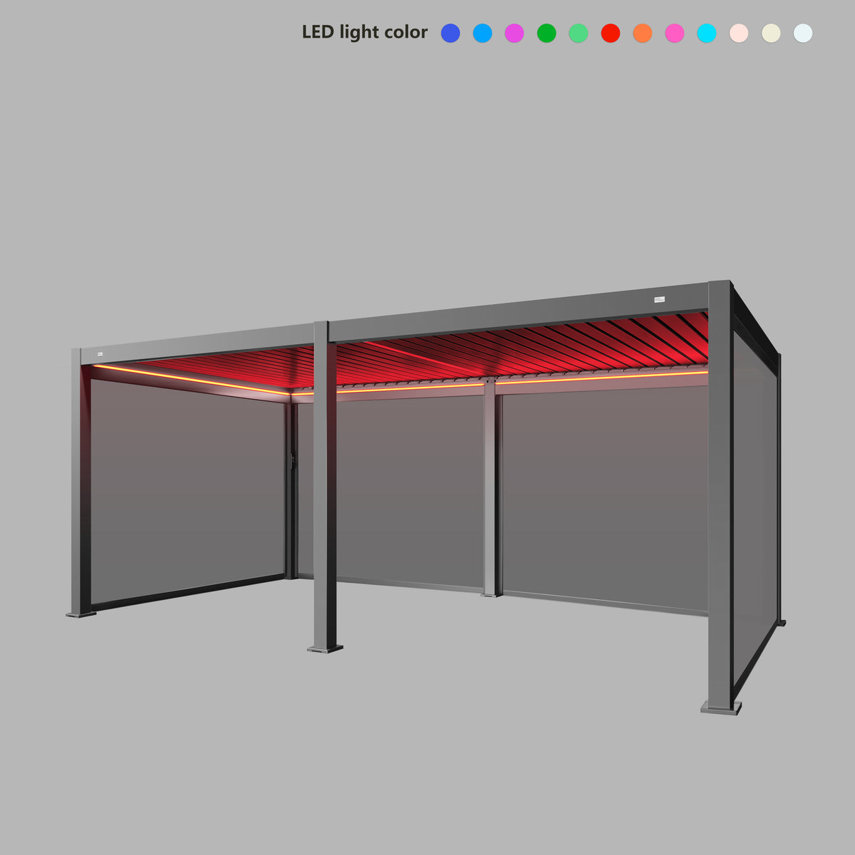 MotaShade™ 3×6m Motorised Aluminium Pergola, Double‑Layer Louvres, LEDs & 4 Windscreens